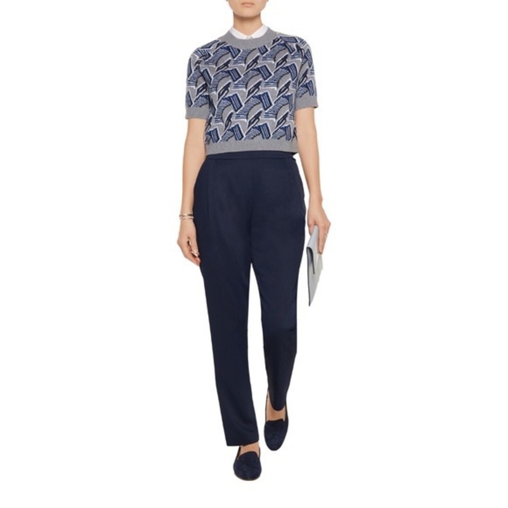 Derek Lam 10 Crosby Navy Blue High-Waisted Textured Crepe Pleated Pants NWOT